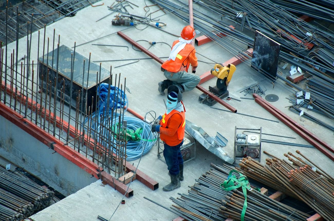 A crew working on a reinforced concrete deck